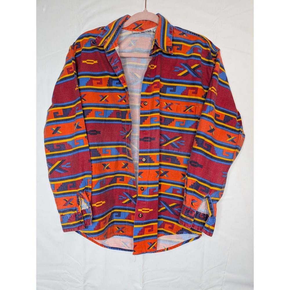 Red Rover Mens Southwestern Geometric Button Down Shirt Red Cotton Medium